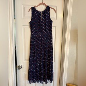 Maison Jules Navy Heart Print Sleeveless Midi Dress — Size Medium